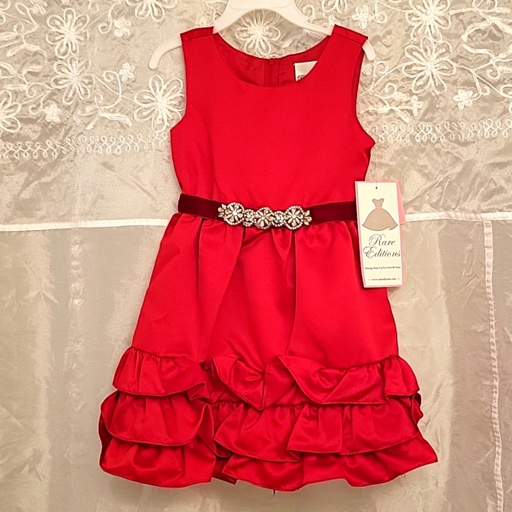 NEW Rare Editions Toddler Girl Fancy Dress, Rhinestones, Pearls & Velvet Trim, 5